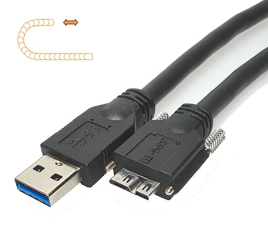 Bild 1 - Schleppkettentaugliches USB3.0 Kabel USB-A-m nach USB-Micro-B 2xSchraube USB3.0 5Gbit 15W max. 3.000mm - kundenspezifisch