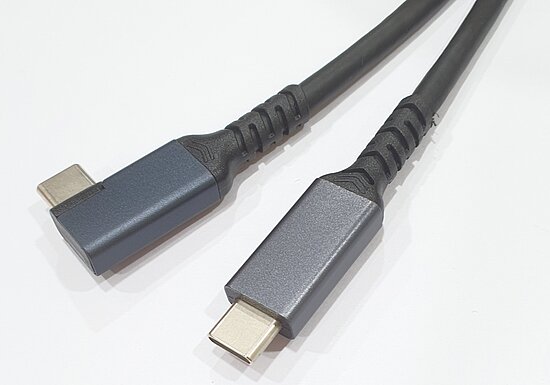 Bild 1 - Typ-C-Cable Right Angle Typ-C straight to Typ-C 90° Tiefe 12mm - Länge bis 1.000mm - USB3.2 Gen2 - 10Gbit/sec - 5A/20V/100W - E-Mark - passiv - black ROHS/REACH