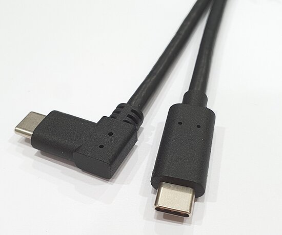 Bild 1 - Typ-C-Cable Right Angle Typ-C straight to Typ-C 90° Tiefe 22mm - Länge bis 1.000mm - USB3.2 Gen1 - 5Gbit/sec - 3A/5V/15W - passiv - black ROHS/REACH