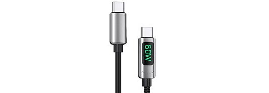 Bild 1 - Typ-C-Charging Cable with Display for Powerconsumption TypC to TypC 3A/20V/60W USB2.0 green Display passiv RoHS/REACH