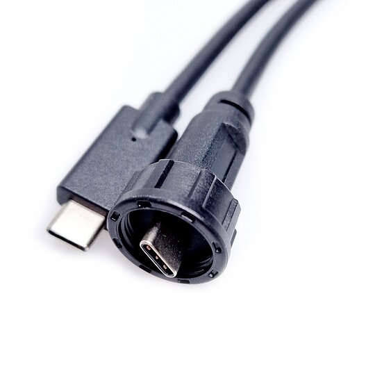 Bild 1 - Typ-C-Kabel IP67 Typ-C IP67 male Schraubverriegelung nach Typ-C IP67 male Schraubverriegelung USB3.2 5Gbit 60W 1.000mm