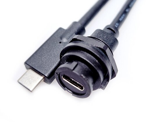 Bild 1 - Type-C-Cable with Bajonette Locking Type-C IP67 Panel female Bajonette to Type-C-m USB3.2 5Gbit 60W max. 1.000mm