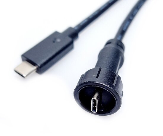 Bild 1 - Type-C-Cable with Bajonette Locking Type-C IP67 Panel male Bajonette to Type-C-m USB3.2 5Gbit 60W 1.000mm