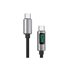 Type-C-Charging Cable with Display for Powerconsumption TypC to TypC 3A/20V/60W USB2.0 green Display passiv RoHS/REACH