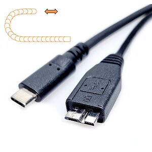 Schleppkettentaugliches Typ-C-Micro-B Adapterkabel Typ-C-m nach  USB-Micro-B USB3.2 5Gbit 15W max. 3.000mm